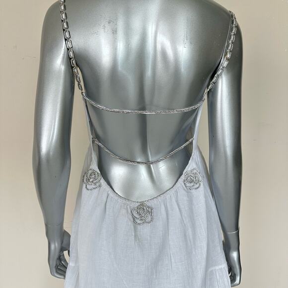 RUMER linen dress size S established with crystals Retail 580$ - Picture 2 of 11